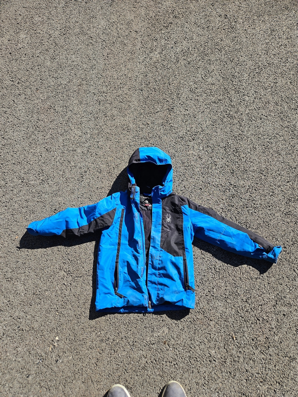 Spyder Boys Ski Jacket M 10-12 Blue Black Hooded Insulated Snow Winter Coat